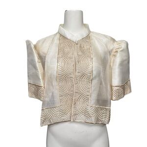Ivory Embroidered Puff-Sleeve Women's Blouse